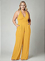 Alt View 1 Thumbnail - NYC Yellow V-Neck Backless Pleated Front Jumpsuit