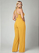 Alt View 2 Thumbnail - NYC Yellow V-Neck Backless Pleated Front Jumpsuit