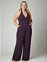 Alt View 1 Thumbnail - Aubergine V-Neck Backless Pleated Front Jumpsuit