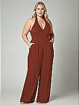 Alt View 1 Thumbnail - Auburn Moon V-Neck Backless Pleated Front Jumpsuit