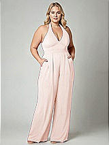 Alt View 1 Thumbnail - Blush V-Neck Backless Pleated Front Jumpsuit