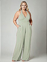 Alt View 1 Thumbnail - Celadon V-Neck Backless Pleated Front Jumpsuit