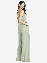 Rear View Thumbnail - Celadon V-Neck Backless Pleated Front Jumpsuit