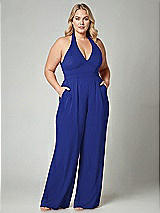 Alt View 1 Thumbnail - Cobalt Blue V-Neck Backless Pleated Front Jumpsuit