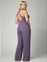 Alt View 2 Thumbnail - Lavender V-Neck Backless Pleated Front Jumpsuit