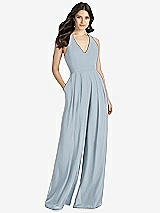 Front View Thumbnail - Mist V-Neck Backless Pleated Front Jumpsuit