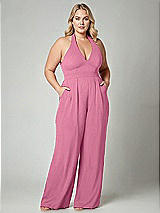 Alt View 1 Thumbnail - Orchid Pink V-Neck Backless Pleated Front Jumpsuit