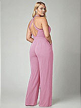 Alt View 2 Thumbnail - Powder Pink V-Neck Backless Pleated Front Jumpsuit