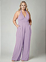 Alt View 1 Thumbnail - Pale Purple V-Neck Backless Pleated Front Jumpsuit