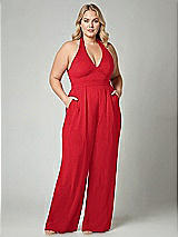 Alt View 1 Thumbnail - Parisian Red V-Neck Backless Pleated Front Jumpsuit