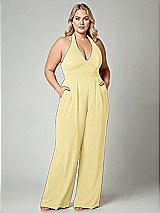 Alt View 1 Thumbnail - Pale Yellow V-Neck Backless Pleated Front Jumpsuit