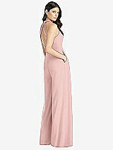 Rear View Thumbnail - Rose - PANTONE Rose Quartz V-Neck Backless Pleated Front Jumpsuit