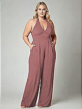 Alt View 1 Thumbnail - Rosewood V-Neck Backless Pleated Front Jumpsuit