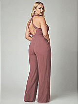 Alt View 2 Thumbnail - Rosewood V-Neck Backless Pleated Front Jumpsuit