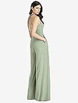 Rear View Thumbnail - Sage V-Neck Backless Pleated Front Jumpsuit