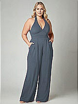 Alt View 1 Thumbnail - Silverstone V-Neck Backless Pleated Front Jumpsuit