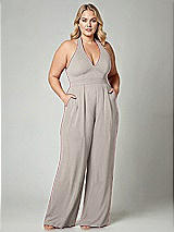 Alt View 1 Thumbnail - Taupe V-Neck Backless Pleated Front Jumpsuit