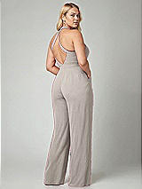 Alt View 2 Thumbnail - Taupe V-Neck Backless Pleated Front Jumpsuit