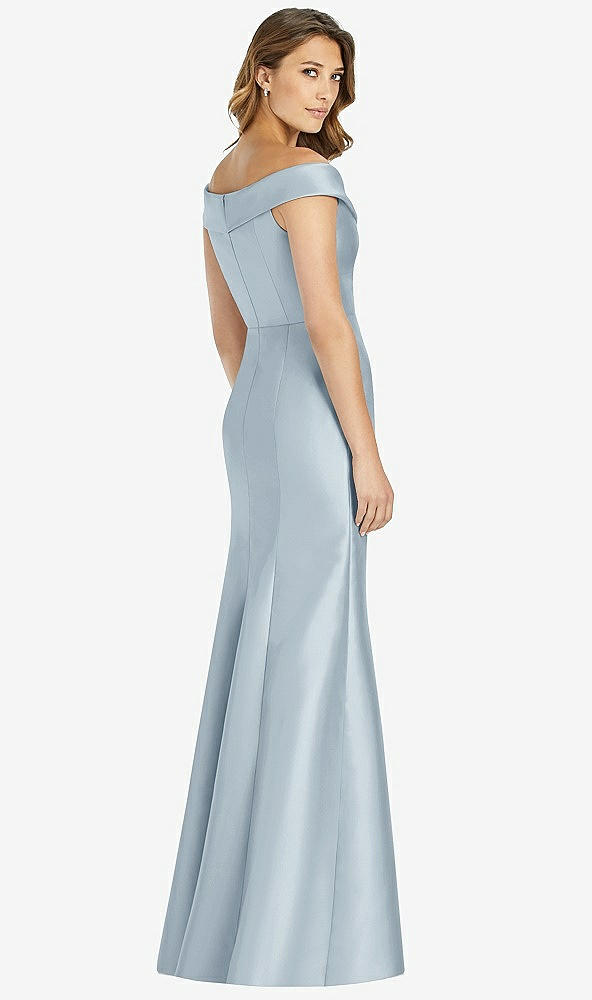 Back View - Mist Off-the-Shoulder Cuff Trumpet Gown with Front Slit