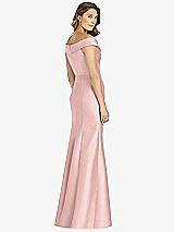 Rear View Thumbnail - Rose - PANTONE Rose Quartz Off-the-Shoulder Cuff Trumpet Gown with Front Slit