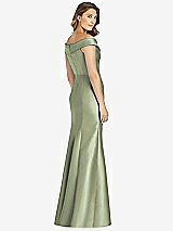 Rear View Thumbnail - Sage Off-the-Shoulder Cuff Trumpet Gown with Front Slit