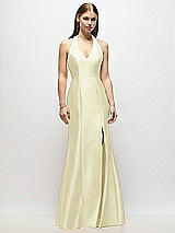 Alt View 1 Thumbnail - Butter Yellow V-Neck Halter Satin Trumpet Gown