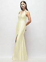 Alt View 2 Thumbnail - Butter Yellow V-Neck Halter Satin Trumpet Gown
