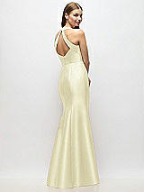 Alt View 3 Thumbnail - Butter Yellow V-Neck Halter Satin Trumpet Gown