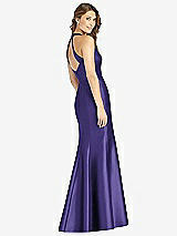 Rear View Thumbnail - Grape V-Neck Halter Satin Trumpet Gown