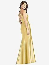 Rear View Thumbnail - Maize V-Neck Halter Satin Trumpet Gown