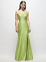 Alt View 1 Thumbnail - Mojito V-Neck Halter Satin Trumpet Gown