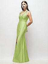Alt View 2 Thumbnail - Mojito V-Neck Halter Satin Trumpet Gown