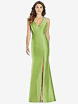 Front View Thumbnail - Mojito V-Neck Halter Satin Trumpet Gown