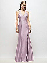 Alt View 1 Thumbnail - Suede Rose V-Neck Halter Satin Trumpet Gown
