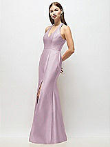 Alt View 2 Thumbnail - Suede Rose V-Neck Halter Satin Trumpet Gown
