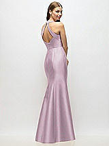 Alt View 3 Thumbnail - Suede Rose V-Neck Halter Satin Trumpet Gown