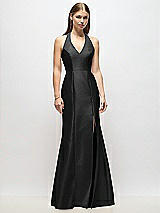 Alt View 1 Thumbnail - Black V-Neck Halter Satin Trumpet Gown