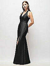 Alt View 2 Thumbnail - Black V-Neck Halter Satin Trumpet Gown