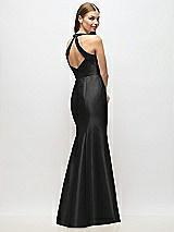 Alt View 3 Thumbnail - Black V-Neck Halter Satin Trumpet Gown