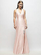 Alt View 1 Thumbnail - Blush V-Neck Halter Satin Trumpet Gown