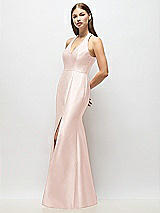 Alt View 2 Thumbnail - Blush V-Neck Halter Satin Trumpet Gown