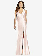 Front View Thumbnail - Blush V-Neck Halter Satin Trumpet Gown