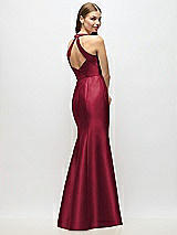 Alt View 3 Thumbnail - Burgundy V-Neck Halter Satin Trumpet Gown