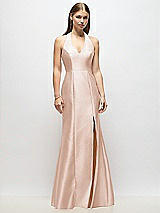 Alt View 1 Thumbnail - Cameo V-Neck Halter Satin Trumpet Gown