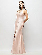 Alt View 2 Thumbnail - Cameo V-Neck Halter Satin Trumpet Gown