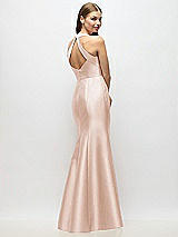 Alt View 3 Thumbnail - Cameo V-Neck Halter Satin Trumpet Gown