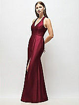 Alt View 2 Thumbnail - Cabernet V-Neck Halter Satin Trumpet Gown