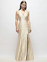 Alt View 1 Thumbnail - Champagne V-Neck Halter Satin Trumpet Gown