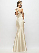 Alt View 3 Thumbnail - Champagne V-Neck Halter Satin Trumpet Gown