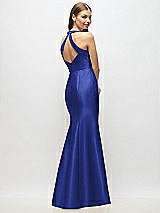 Alt View 3 Thumbnail - Cobalt Blue V-Neck Halter Satin Trumpet Gown